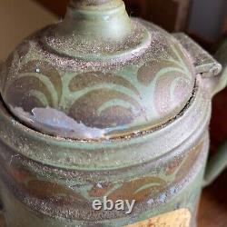 Antique TOLE HAND PAINTED Tin Pewter Civil War Teapot MARKED E. B. Manning 1862