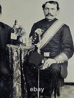 Antique Tintype Photo gentleman uniform sword bottle whiskey hat civil War era