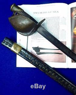 Antique US Civil War 1861 Dated Ames Navy Cutlass Sword with Rare Scabbard
