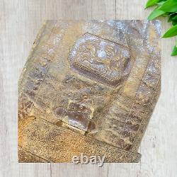 Antique Vintage 1860s Civil War Era Embossed Leather Trifold Wallet Muslin Lined