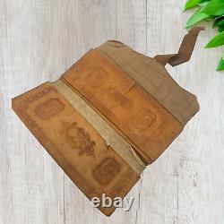 Antique Vintage 1860s Civil War Era Embossed Leather Trifold Wallet Muslin Lined