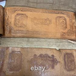 Antique Vintage 1860s Civil War Era Embossed Leather Trifold Wallet Muslin Lined