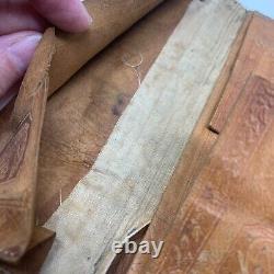 Antique Vintage 1860s Civil War Era Embossed Leather Trifold Wallet Muslin Lined