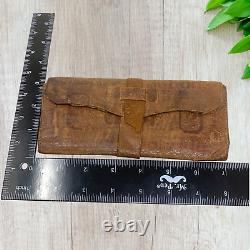 Antique Vintage 1860s Civil War Era Embossed Leather Trifold Wallet Muslin Lined