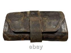 Antique Vintage 1860s Civil War Era Leather Trifold Wallet Muslin Lined