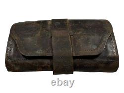Antique Vintage 1860s Civil War Era Leather Trifold Wallet Muslin Lined