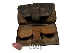 Antique Vintage 1860s Civil War Era Leather Trifold Wallet Muslin Lined