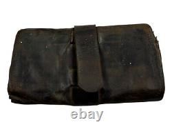 Antique Vintage 1860s Civil War Era Leather Trifold Wallet Muslin Lined
