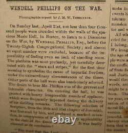 Antique'WENDELL PHILLIPS ON THE WAR' Abolition ANTI SLAVERY Civil War BROADSIDE