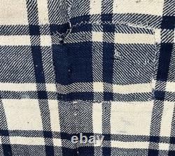 Antique blanket wool center seam 68 x 72 blue plaid Civil War Era original