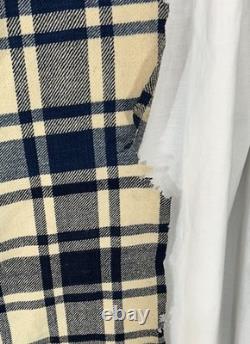 Antique blanket wool center seam 68 x 72 blue plaid Civil War Era original