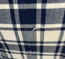 Antique blanket wool center seam 68 x 72 blue plaid Civil War Era original