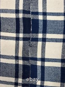 Antique blanket wool center seam 68 x 72 blue plaid Civil War Era original