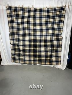 Antique blanket wool center seam 68 x 72 blue plaid Civil War Era original