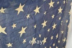 Antique bunting stars blue /white cotton fabric 33 x 184 civil War Era 1800s