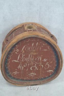 Antique canteen wooden water signed linberg 1855 pre civil war red original
