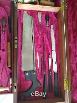 Antique civil war era surgeon's amputee two layer toolbox with instruments