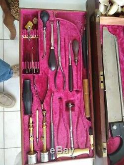 Antique civil war era surgeon's amputee two layer toolbox with instruments