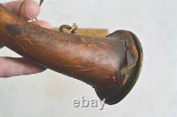 Antique ear hearing horn Civil War Era leather/ brass medicine science original