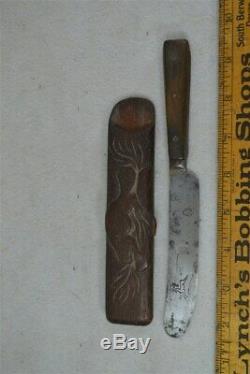Antique knife hand carved folk art wood beaver lodge hunter Civil War Era 1800