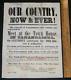 April 17, 1861 CIVIL War Recruitment Broadside, Canandaigua Ny Time For Action
