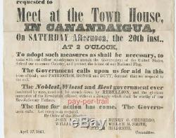April 17, 1861 CIVIL War Recruitment Broadside, Canandaigua Ny Time For Action
