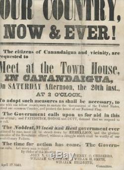 April 17, 1861 CIVIL War Recruitment Broadside, Canandaigua Ny Time For Action