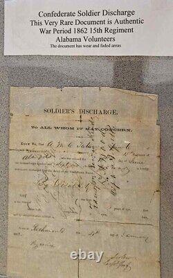 Authentic 1862 Confederate Discharge Alabama Volunteers Rare