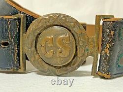 Authentic CIVIL War Confederate Officer'cs' Two Piece Belt Buckle & Belt (2d)