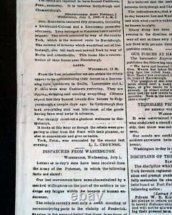 Battle of Gettysburg Meade vs. Robert E. Lee Beginning 1863 Civil War Newspaper