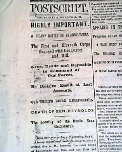 Battle of Gettysburg Meade vs. Robert E. Lee Beginning 1863 Civil War Newspaper