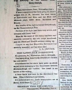 Battle of Gettysburg Meade vs. Robert E. Lee Beginning 1863 Civil War Newspaper