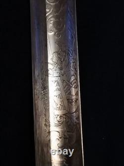 Bavarian M-1855 High Ranking Officers sword, dual etched Signed edge regimental