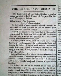 Best Abraham Lincoln First State of the Union Address 1861 Civil War Newspaper