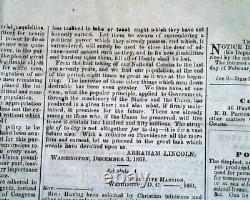 Best Abraham Lincoln First State of the Union Address 1861 Civil War Newspaper