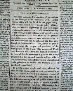 Best Abraham Lincoln First State of the Union Address 1861 Civil War Newspaper