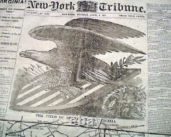 Best Richmond Virginia Falls Heraldic Eagle Print 1865 Civil War End Newspaper