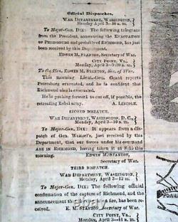 Best Richmond Virginia Falls Heraldic Eagle Print 1865 Civil War End Newspaper