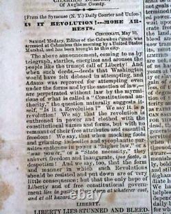 Best SAMUEL MEDARY Pro Confederate Civil War Crisis ARRESTED 1864 Ohio Newspaper