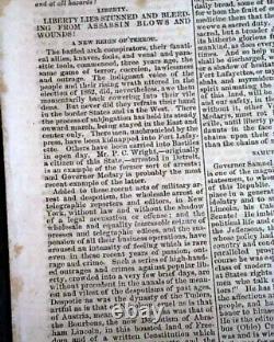 Best SAMUEL MEDARY Pro Confederate Civil War Crisis ARRESTED 1864 Ohio Newspaper
