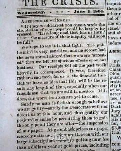 Best SAMUEL MEDARY Pro Confederate Civil War Crisis ARRESTED 1864 Ohio Newspaper