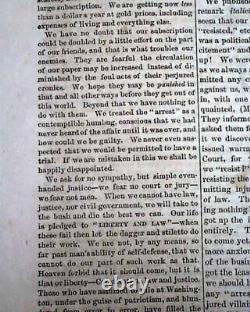 Best SAMUEL MEDARY Pro Confederate Civil War Crisis ARRESTED 1864 Ohio Newspaper