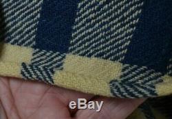 Blanket wool blue plaid hand made Civil War Era 71x79 narrow loom antique 1800