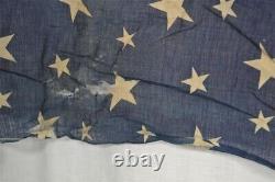 Bunting stars blue /white cotton fabric 33 x 216 in civil War Era antique 19thc
