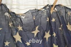 Bunting stars blue /white cotton fabric 33 x 216 in civil War Era antique 19thc