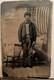 CDV Size Civil War Tintype Of a Federal Soldier With Flag In The Background