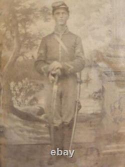 CDV of Iconic Federal cavalryman with sabre drawn, forage cap and cavalry boots