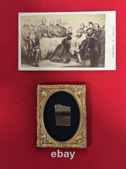 CDV of Lincoln's Deathbed with Piece of Wallpaper from the Death Room