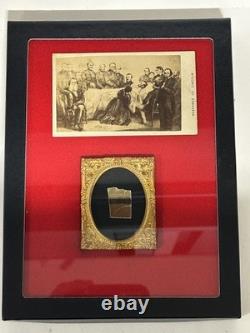 CDV of Lincoln's Deathbed with Piece of Wallpaper from the Death Room