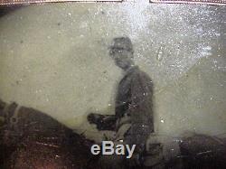 CIVIL WAR 1/4 PLATE Tintype PHOTO of CONFEDERATE SOLDIER on Horseback